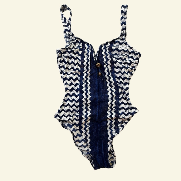 Cole of California Other - Cole of California Blue White Chevron One Piece Swimsuit Vintage Style Size 10